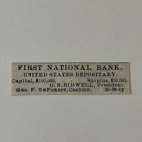 First National Bank O. B. Bidwell 1876 Freeport IL Clipping SAJ2-S81 - Picture 1 of 2